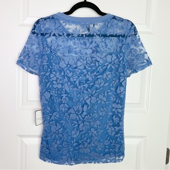 New Laundry by Shelli Segal Floral Burnout Tee Dutch Blue Sz M - Picture 5 of 9